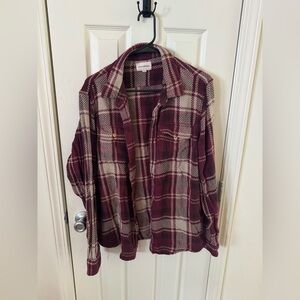 Lucky Brand Burgundy Plaid Flannel Button-Up Shirt Size Large
